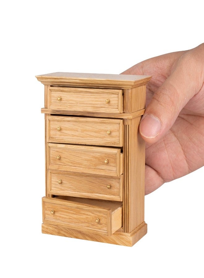 Waldosia 1:12 Scale Dollhouse Miniature Oak Dresser - 5-Drawer Wooden Chest for Bedroom, Roombox, Booknooks and Dioramas Furniture - Image 3